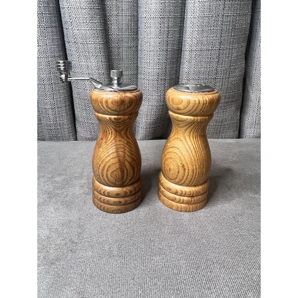 VTG Olde Thompson Wood Grain Salt Pepper Shaker Peppermill Grinder Brown
